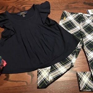 NEW WITH TAGS!! Polo by Ralph Lauren Kids 2pc Navy Swing Top and Plaid Pants Set
